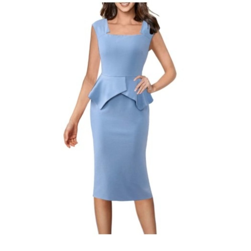 NWT VFShow Women's Square Neck Peplum Sheath Dress